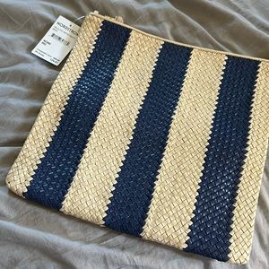 Clare V clutch ! Brand new with tags cream and blue stripes .